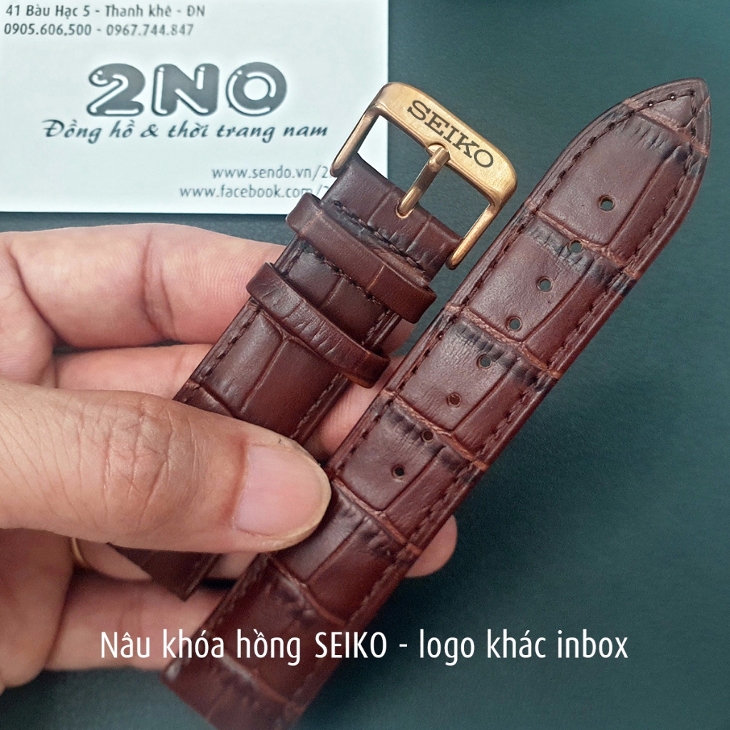 Dây đeo đồng hồ khóa kim logo SEIKO, da bò dập vân cá sấu, chống hút mồ hôi, khoá kim khắc logo theo yêu cầu - D1702