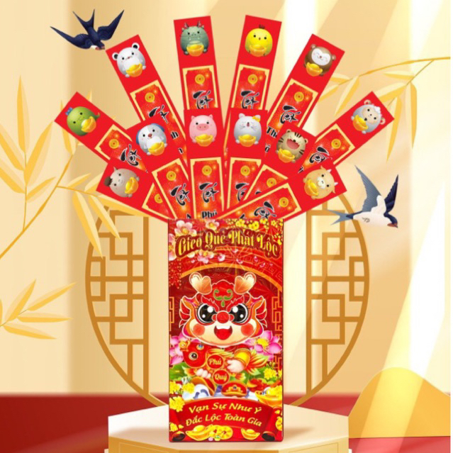 Bao lì xì giao quẻ hộp 12 quẻ cáng bóng, bao lì xì tết 2024 siêu hot