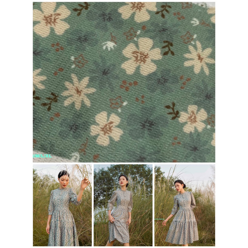 VÁY NHUNG MỊN HOA NHÍ ĐUÔI CÁ TAY LỠ TIỂU THƯ NHẸ NHÀNG DÀI 106CM