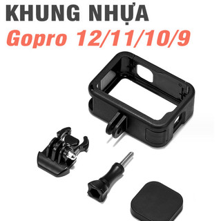 Khung bảo vệ GoPro 12/11/10/9/8 bằng nhựa màu đen tích hợp khe gắn LED MIC