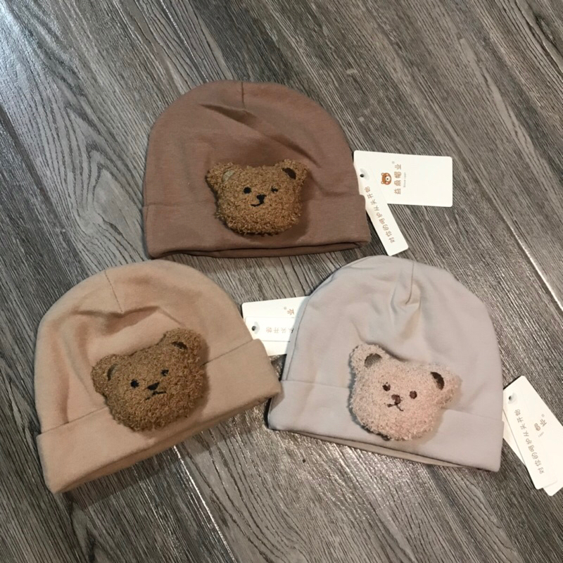 Mũ tròn Đính Gấu Pc Hàn Quốc Chất Cotton Cao Cấp Cho Bé 0-12m
