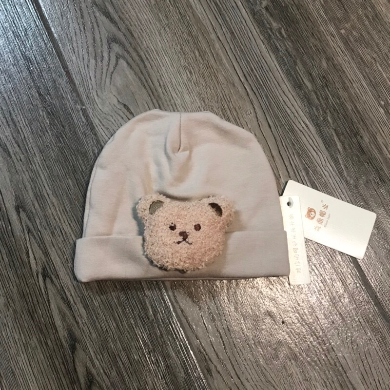 Mũ tròn Đính Gấu Pc Hàn Quốc Chất Cotton Cao Cấp Cho Bé 0-12m