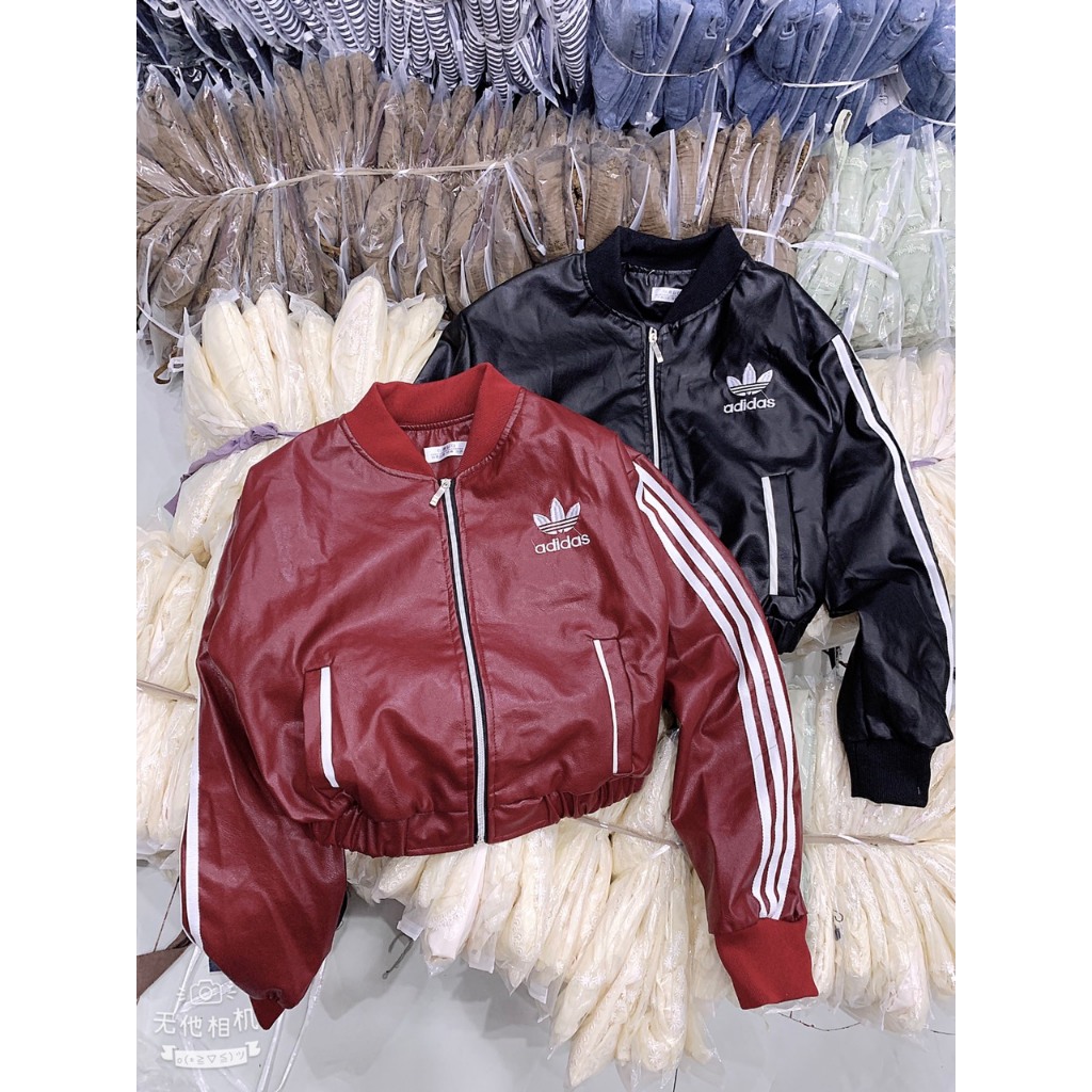 Áo khoác da bo eo 2 lớp logo thêu siêu chất - Anna.Store