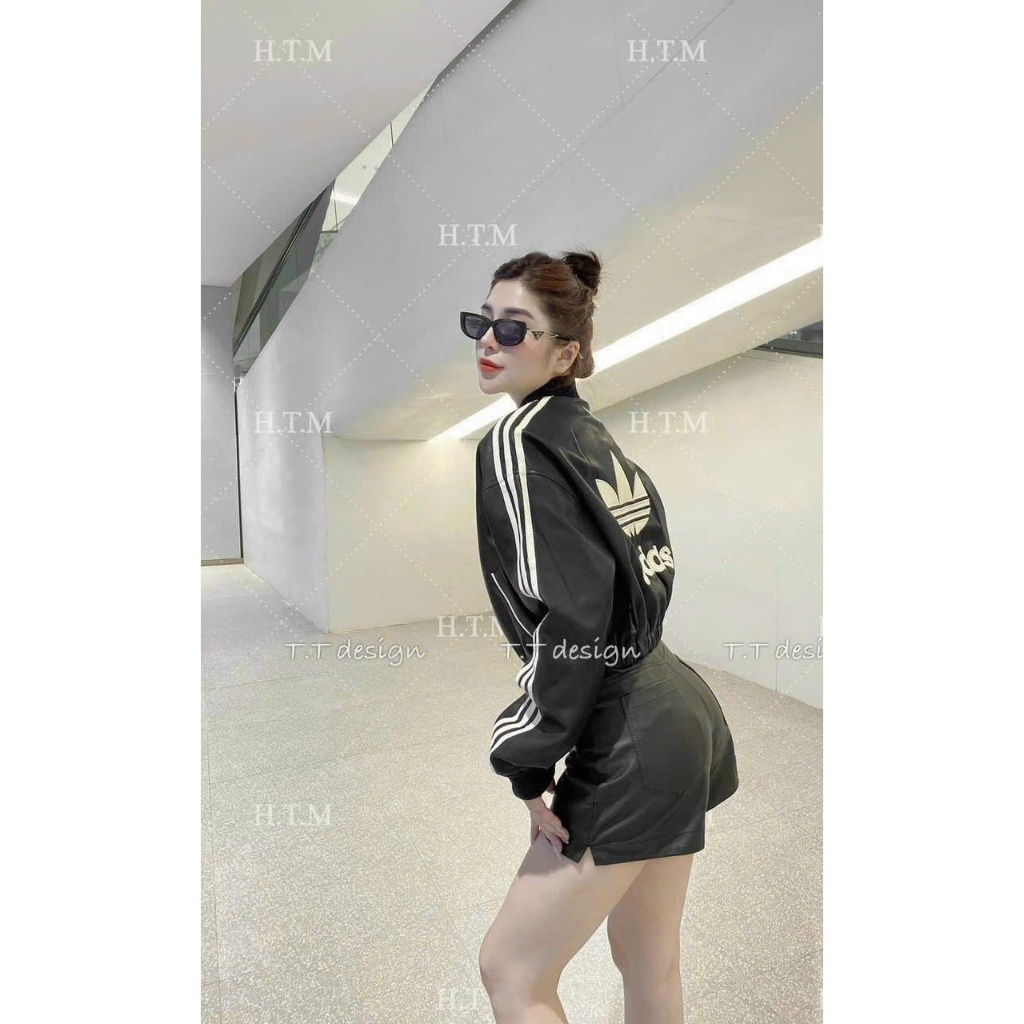 Áo khoác da bo eo 2 lớp logo thêu siêu chất - Anna.Store