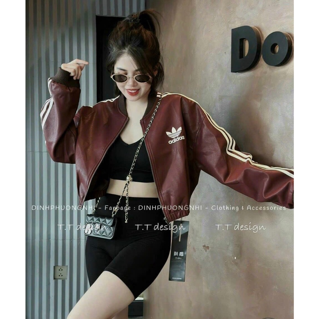 Áo khoác da bo eo 2 lớp logo thêu siêu chất - Anna.Store