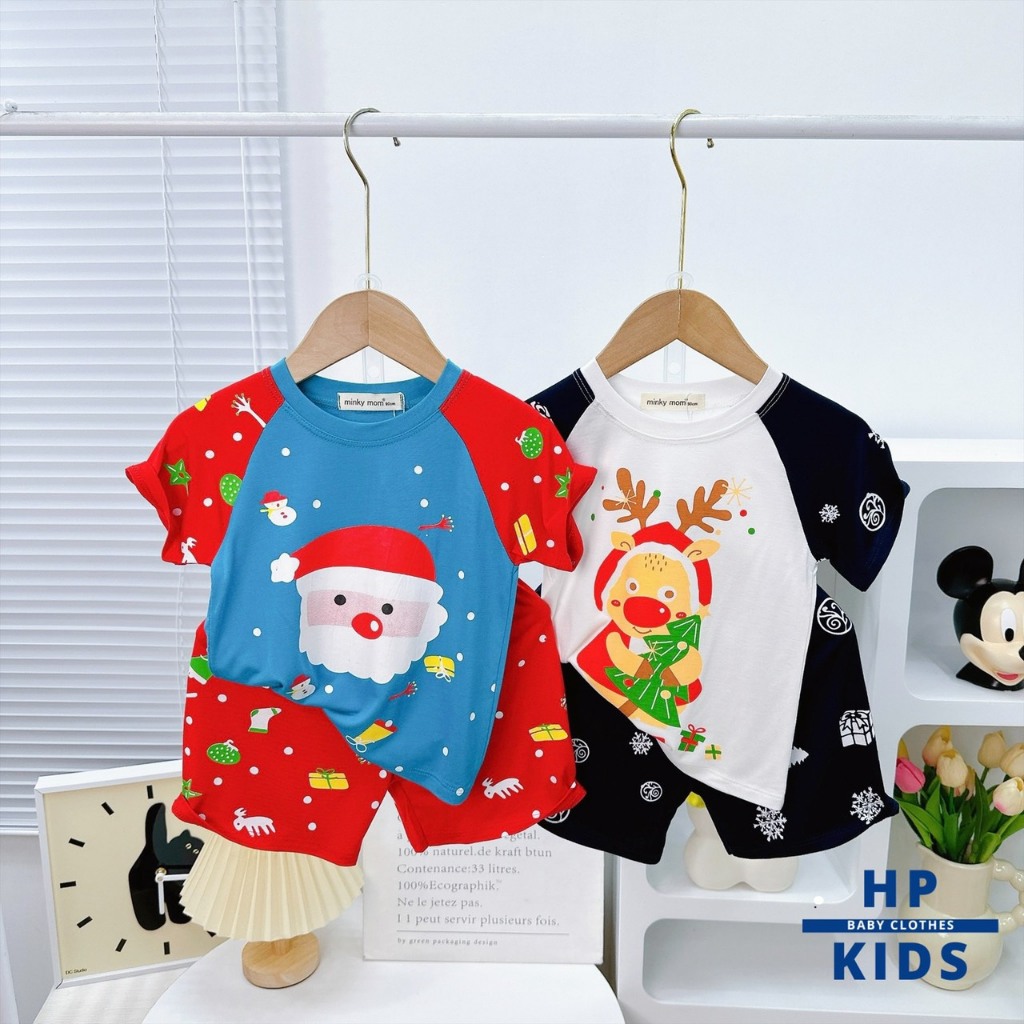 Bộ cộc noel Size 90-150 , Bộ cộc giáng sinh thun lạnh Minky Mom 2023 mẫu mới cho bé cực xinh