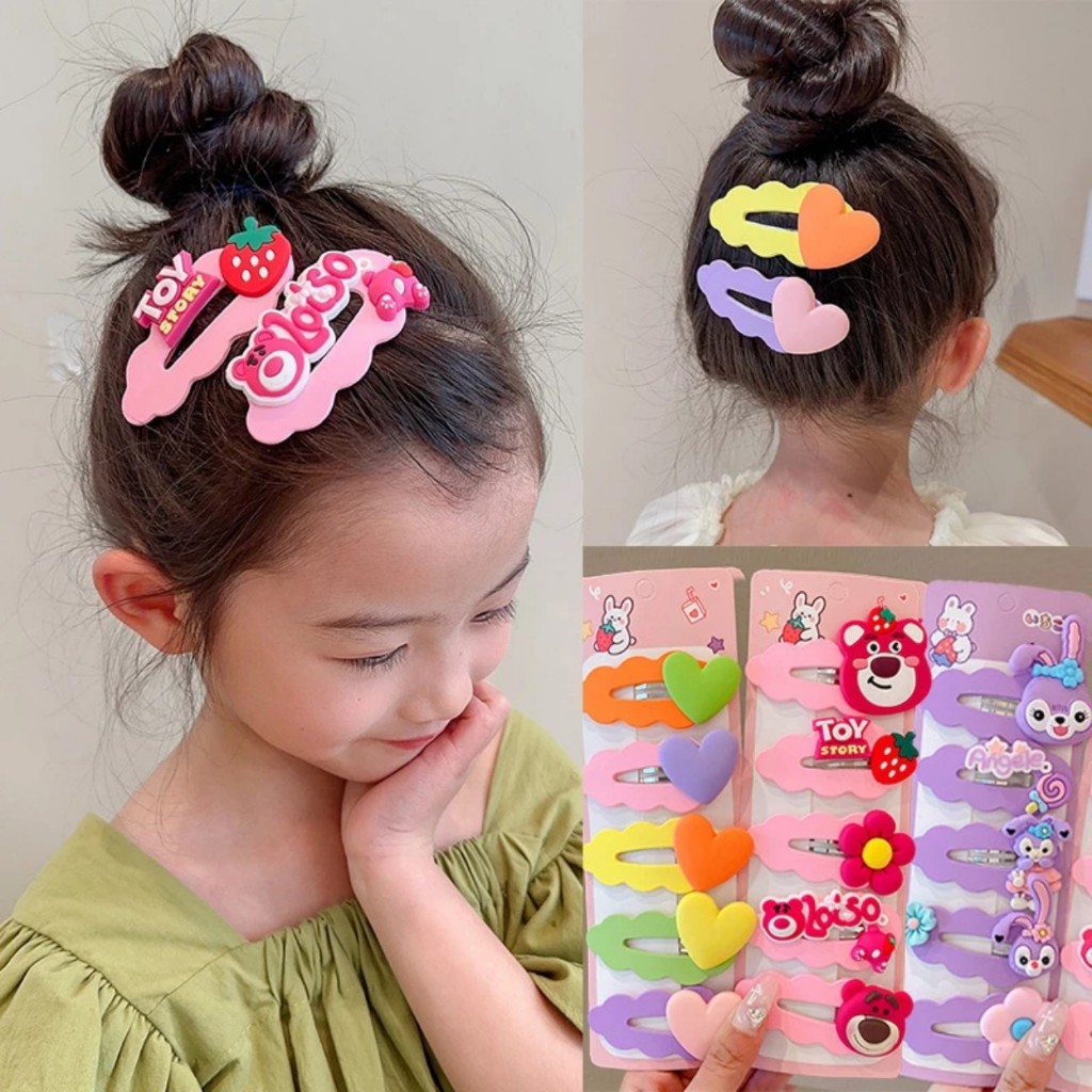 Sét 5 kẹp tóc gấu dâu, thỏ tím đáng yêu cho bé gái