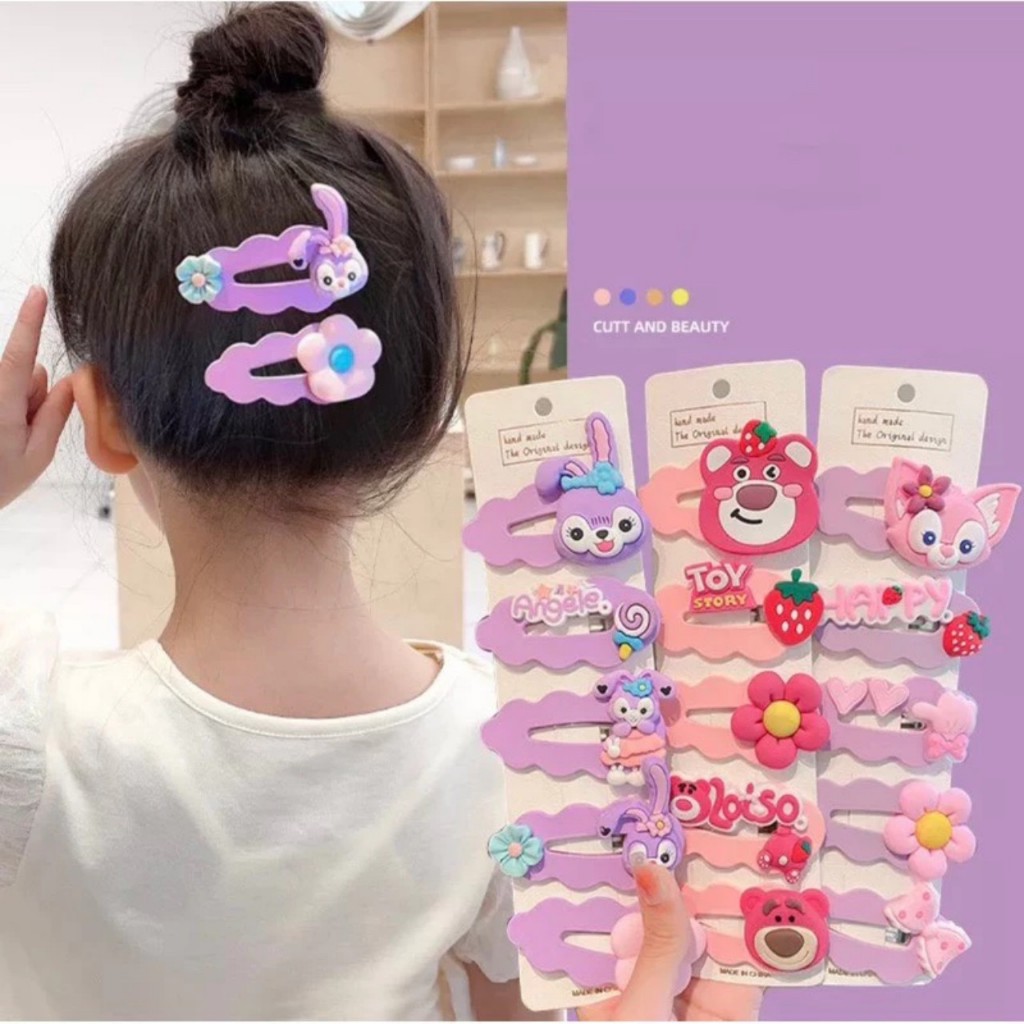 Sét 5 kẹp tóc gấu dâu, thỏ tím đáng yêu cho bé gái