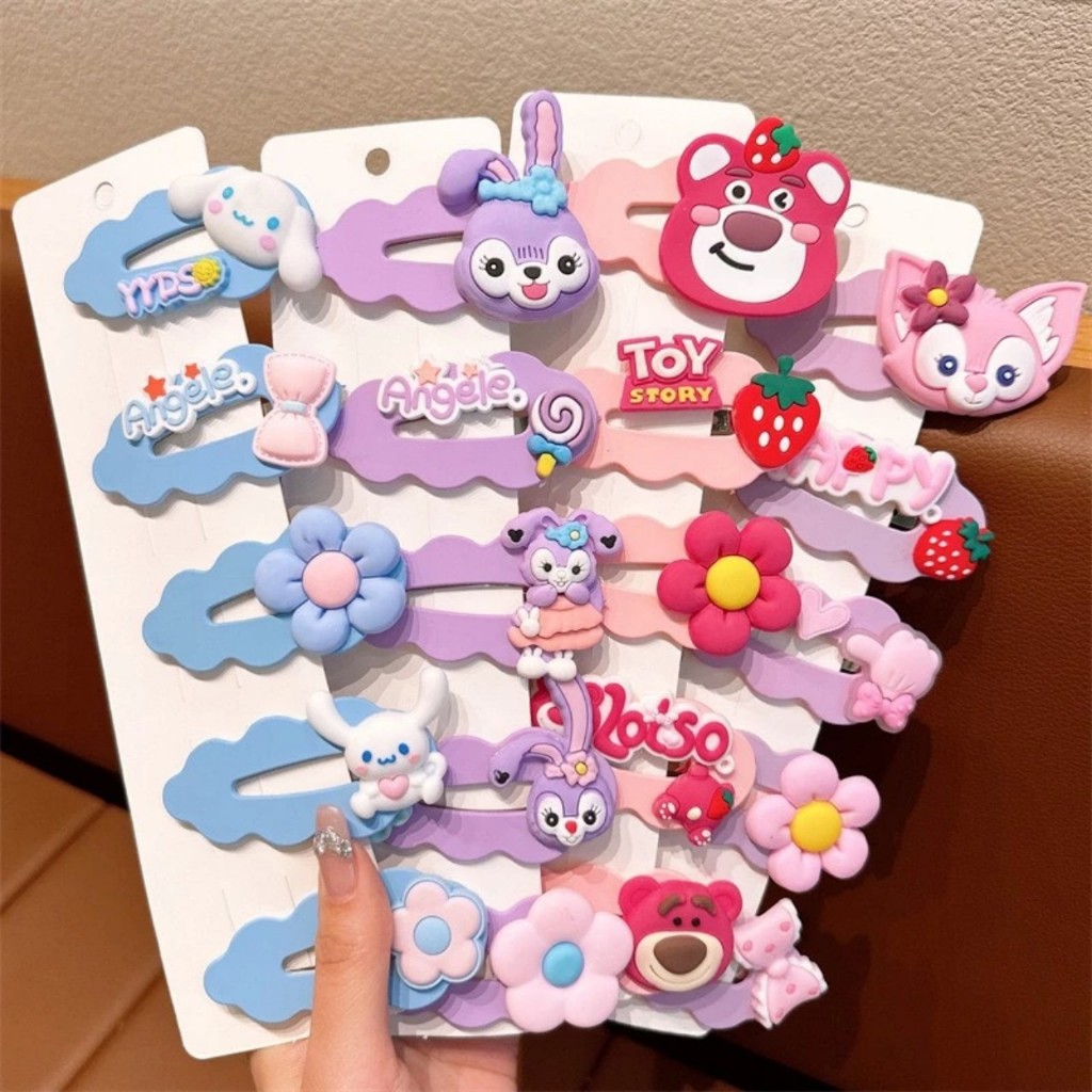 Sét 5 kẹp tóc gấu dâu, thỏ tím đáng yêu cho bé gái