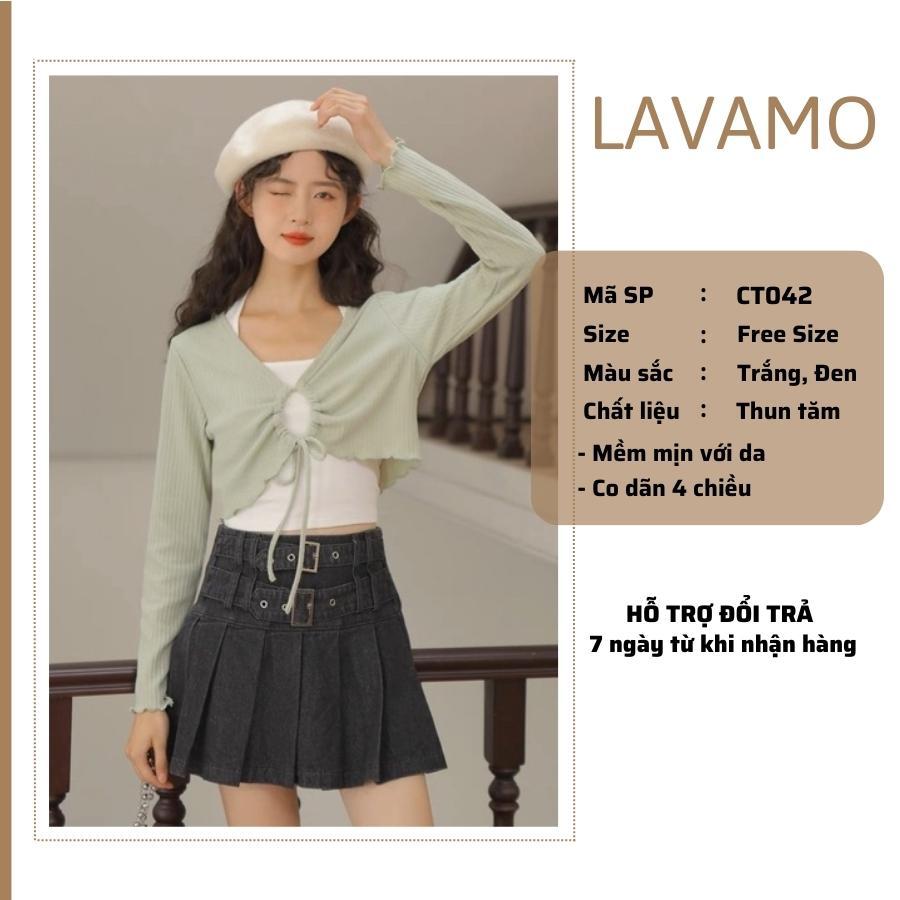 Áo croptop nữ tay dài ôm body cổ tròn kiểu len tăm đẹp siêu xinh bigsize LAVAMO CT052