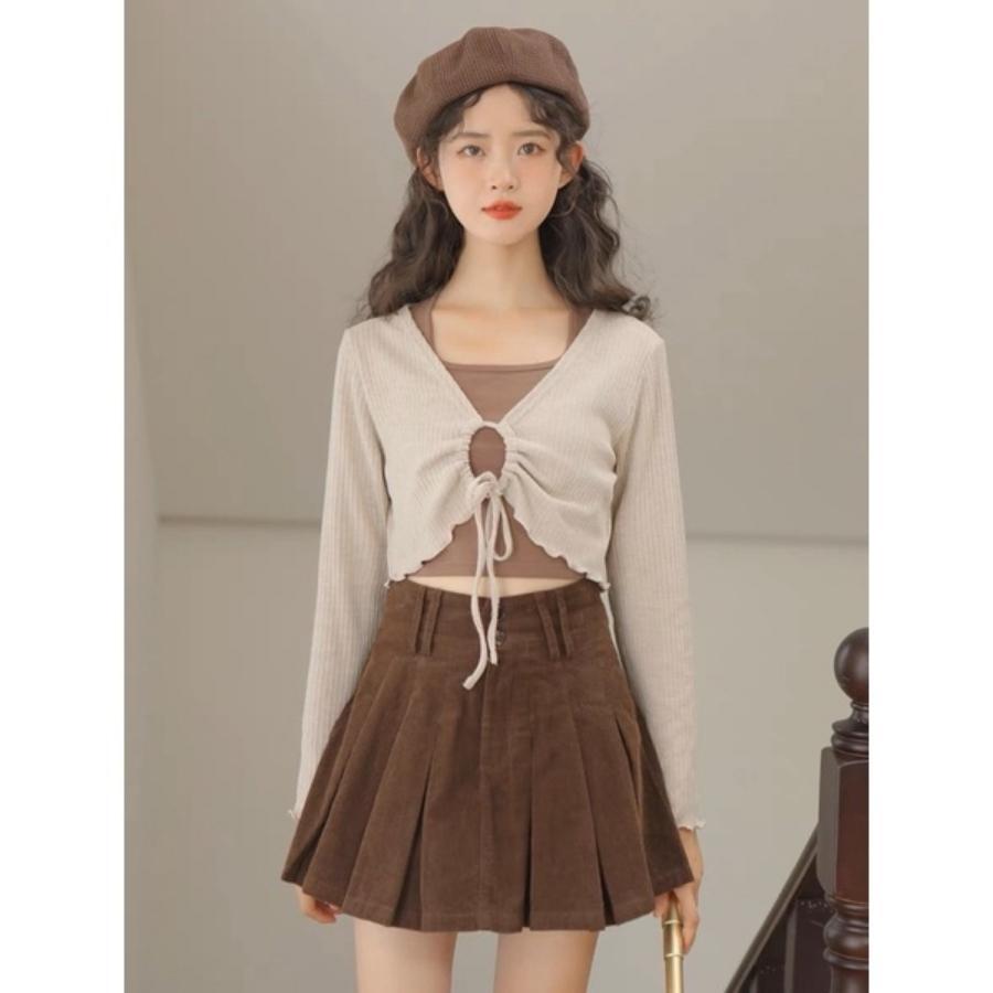 Áo croptop nữ tay dài ôm body cổ tròn kiểu len tăm đẹp siêu xinh bigsize LAVAMO CT052