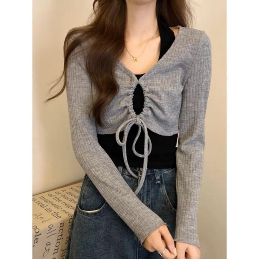 Áo croptop nữ tay dài ôm body cổ tròn kiểu len tăm đẹp siêu xinh bigsize LAVAMO CT052