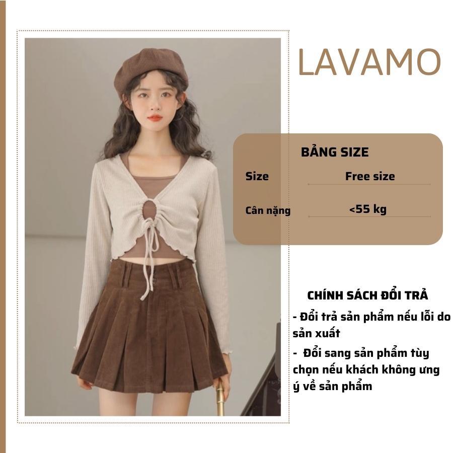 Áo croptop nữ tay dài ôm body cổ tròn kiểu len tăm đẹp siêu xinh bigsize LAVAMO CT052
