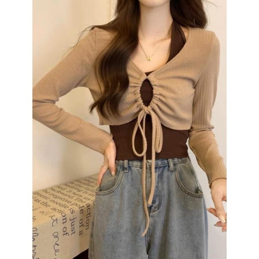 Áo croptop nữ tay dài ôm body cổ tròn kiểu len tăm đẹp siêu xinh bigsize LAVAMO CT052