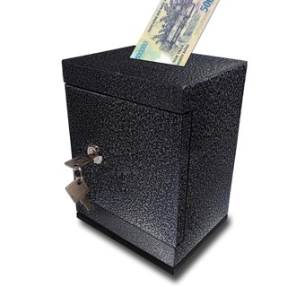 Két sắt tiết kiệm mini SAFEBOXX 12x 15x 20cm trọng lượng 1,300g màu Đen Bông Bạc, khóa an toàn với chìa khóa