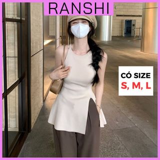  Áo Thun Sát Nách RANSHI Thiết Kế Xẻ Tà Cách Điệu Dáng Xòe Nữ Tính Áo Yếm Nữ Dáng Dài Style Hàn Quốc - RA160