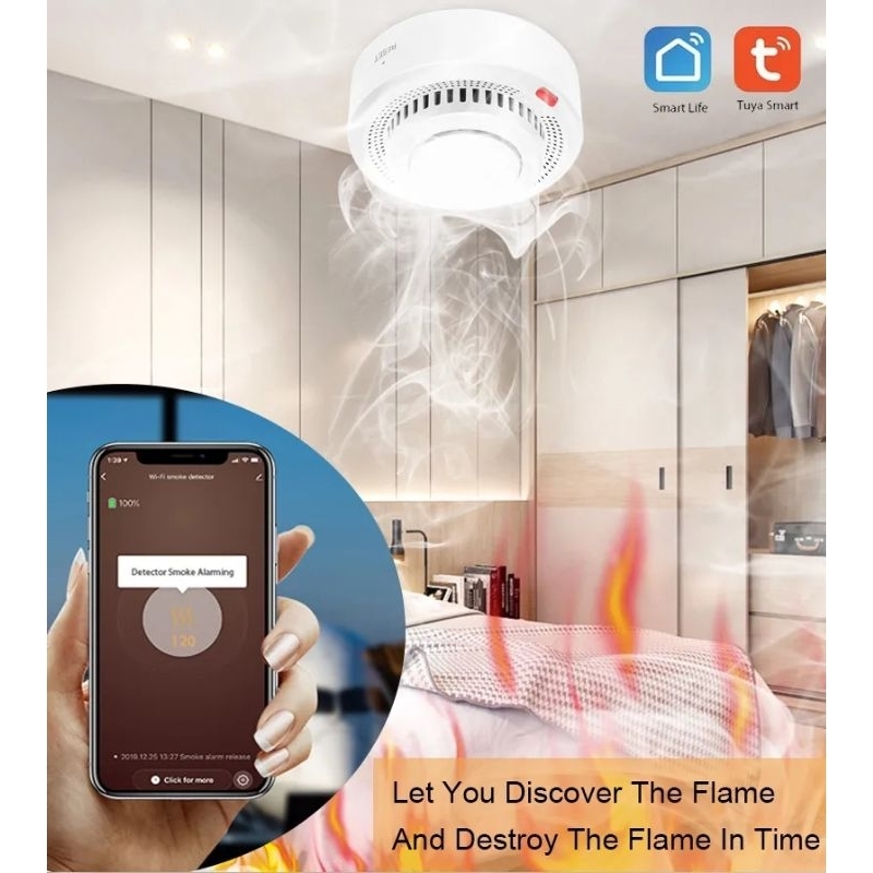 Chuông báo cháy ZiGBEE TUYA thông báo về điện thoại khi phát hiện có khói sử dụng 2 pin AAA