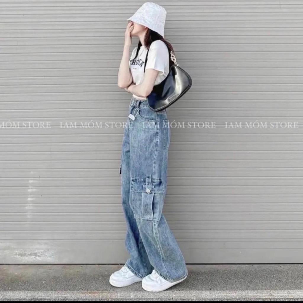 Quần jean túi hộp màu xanh bụi  chất QC dài 105cm X709