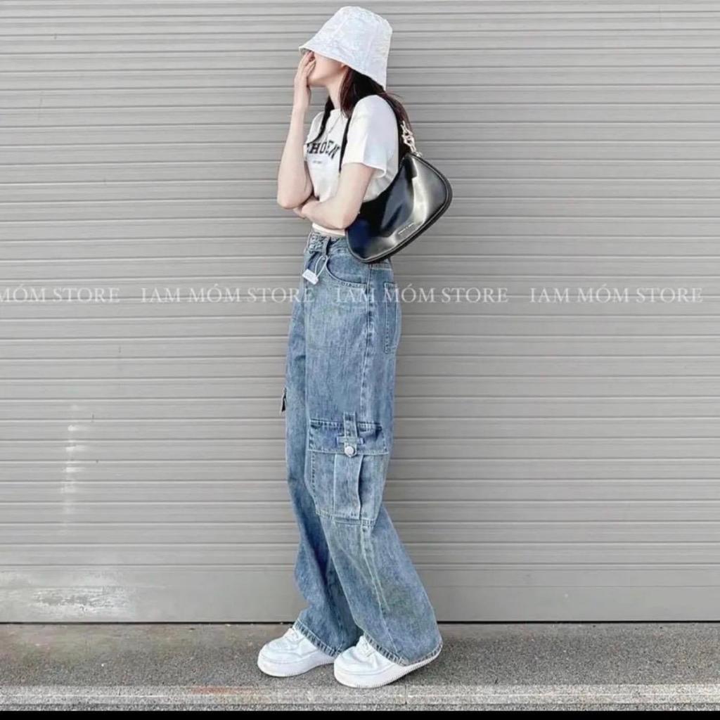 Quần jean túi hộp màu xanh bụi  chất QC dài 105cm X709