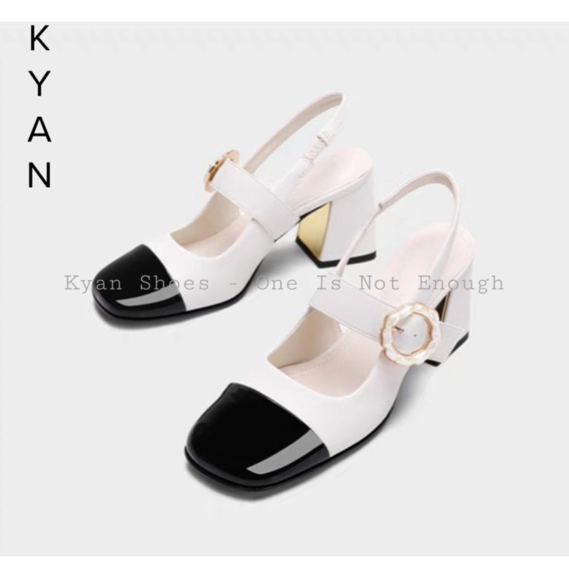Giày Cao Gót Nữ Đế Trụ, Gót Vuông Cao 7 Cm Yếm Đồng, Giày Sandal Búp Bê Phong Cách Mary Jane Quai Hậu Đính Hoa Kyan035SB