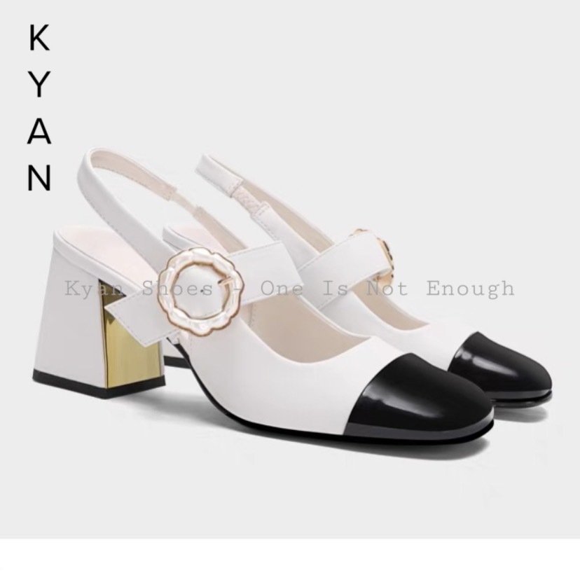 Giày Cao Gót Nữ Đế Trụ, Gót Vuông Cao 7 Cm Yếm Đồng, Giày Sandal Búp Bê Phong Cách Mary Jane Quai Hậu Đính Hoa Kyan035SB