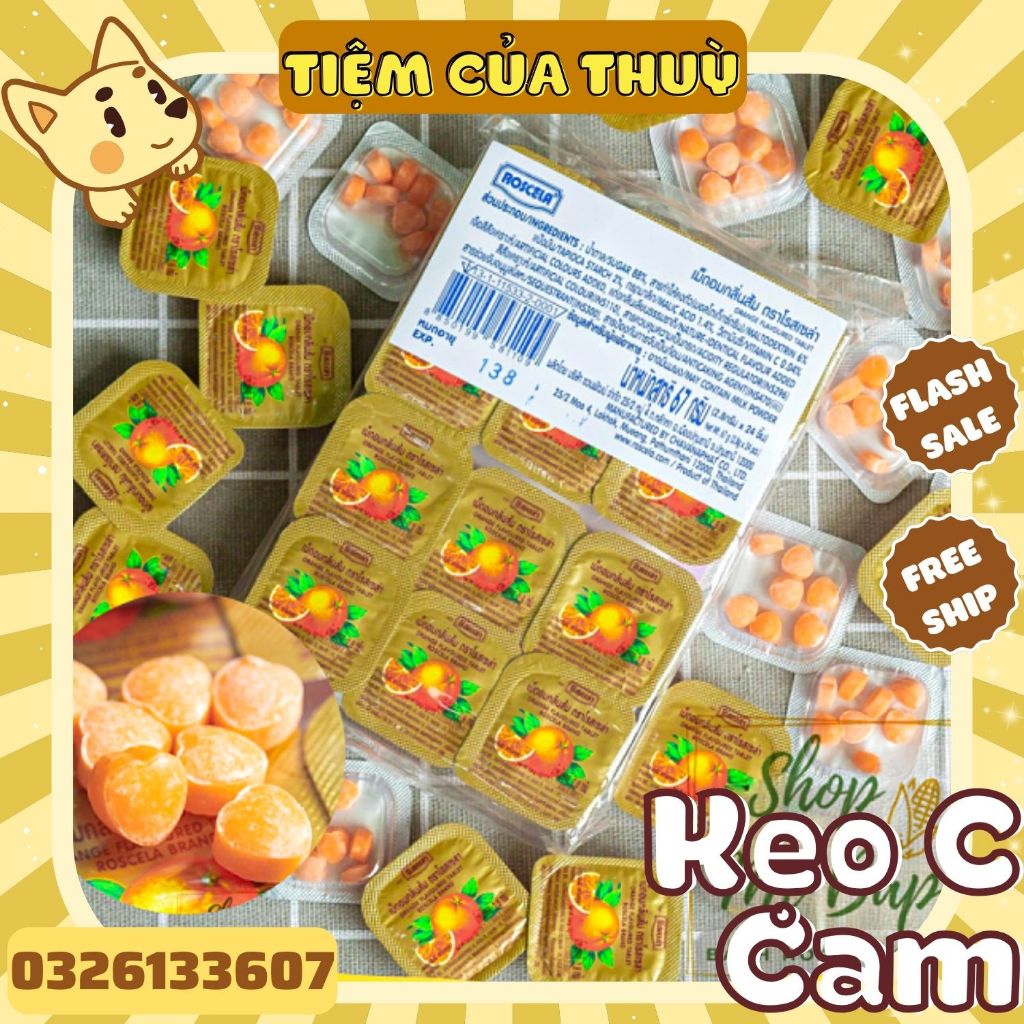 Lốc 24 Hộp Kẹo Vitamin C Trái Tim Roscela Cam của Thái Lan, Kẹo C Cam Tuổi Thơ, đồ ăn vặt