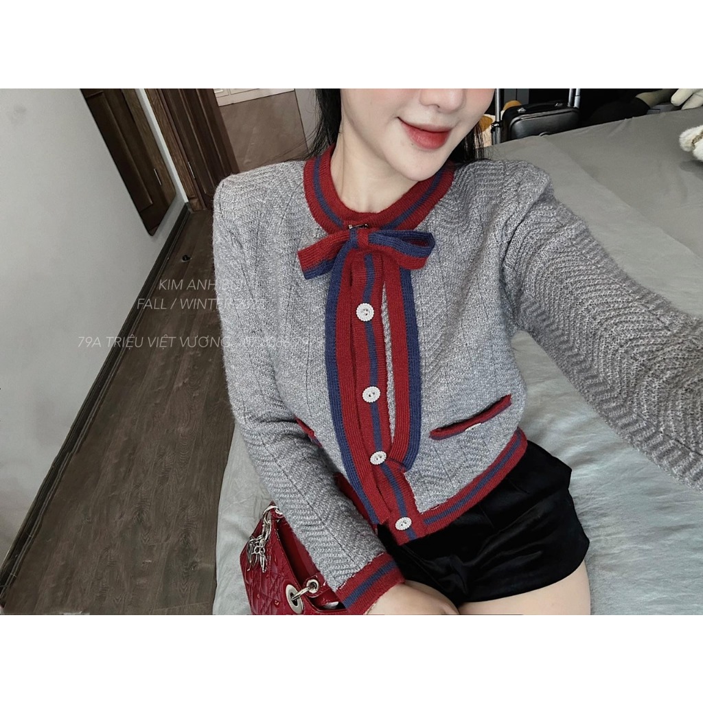 Áo Len Cardigan Buộc Nơ Cúc Ngọc Bánh Bèo Dễ Thương Freesize