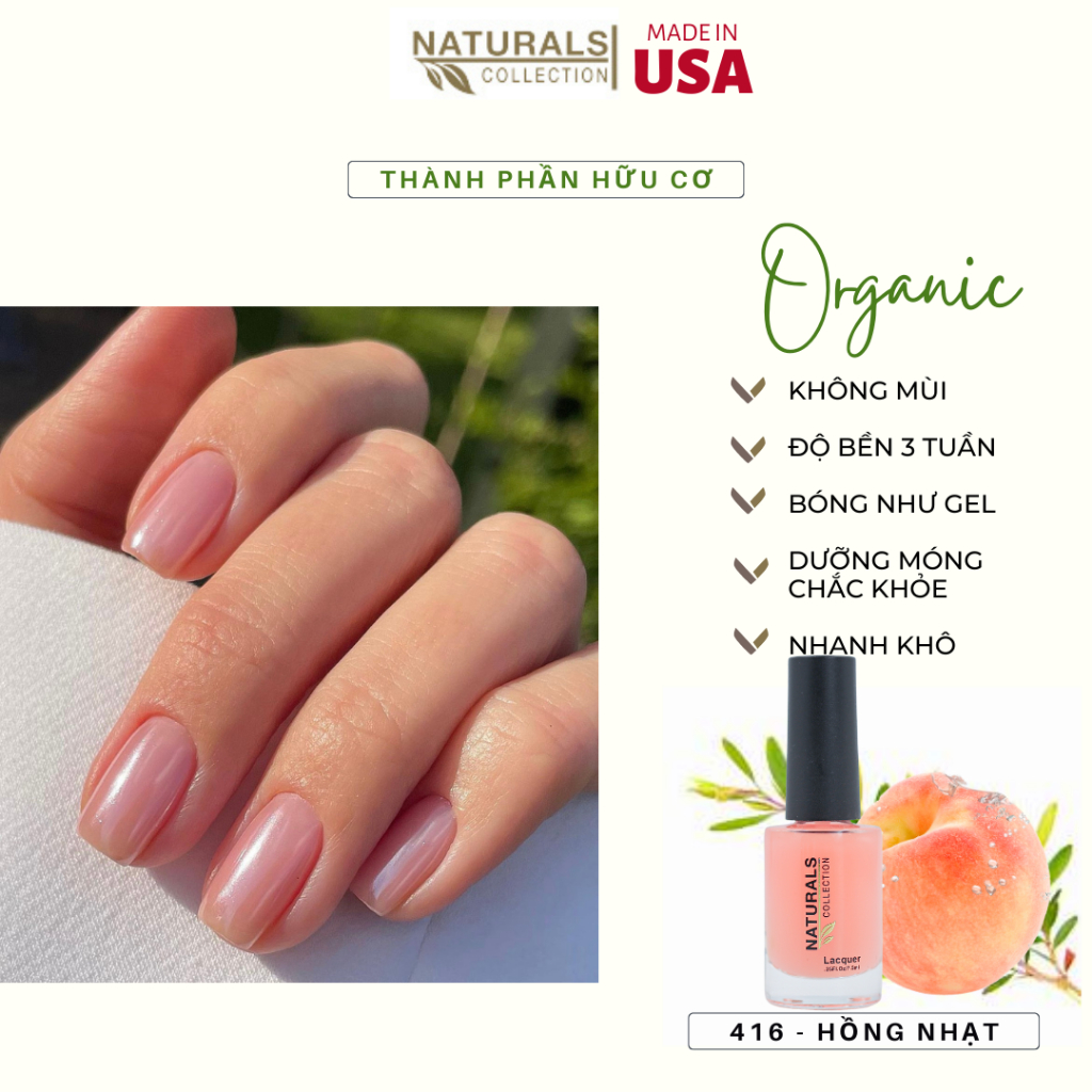 Sơn dưỡng thành phần hữu cơ phục hồi móng yếu, hư tổn USA NATURALS COLLECTION màu hồng nhạt - 7.5ml - 416