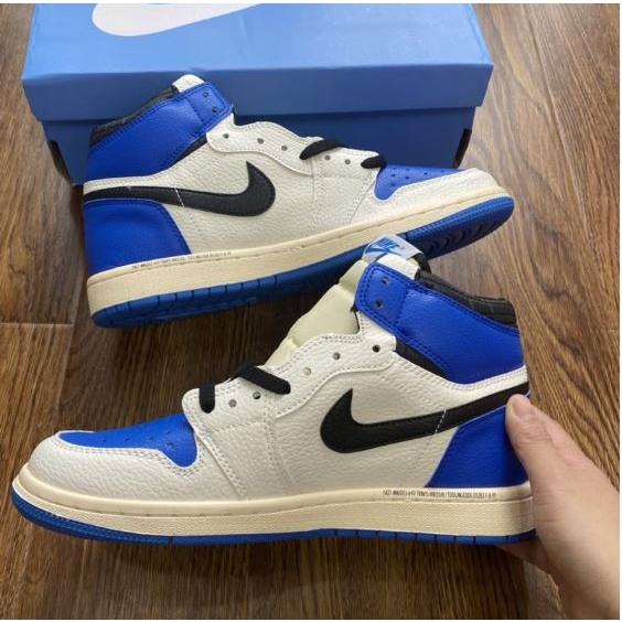 Giày Sneaker Travis Scott x Air Jordan 1 High xanh dương cổ cao full box bill