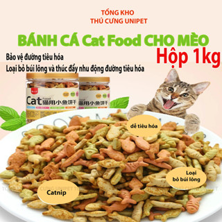 Bánh cá Cat Food hộp lớn 1kg cho mèo Bánh thưởng Catnip giảm búi lông viêm răng hôi miệng cho mèo