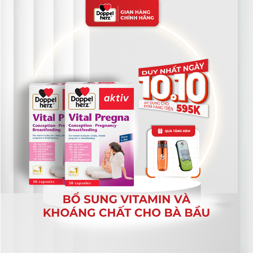 Combo 02 hộp viên uống bổ sung Vitamin và khoáng chất cho bà bầu Doppelherz Aktiv Vital Pregna (02 hộp, 30 viên/hộp)