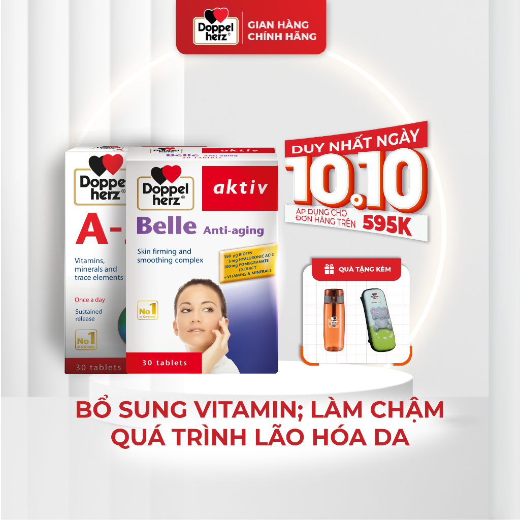 Bộ đôi bổ sung vitamin tăng đề kháng, chống lão hóa Doppelherz A-Z Depot và Belle Anti Aging (02 hộp, 30 viên/hộp)