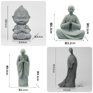 Tượng tôn ngộ không, sư quét lá, sư thiền bái đá sa thạch trang trí tiểu cảnh, bonsai, bàn trà