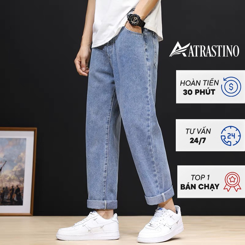 Quần jean nam cạp cao ống suông rộng Atrastino, quần bò baggy nam phom xuông chất jeans mềm, dày dặn xu hướng 2023