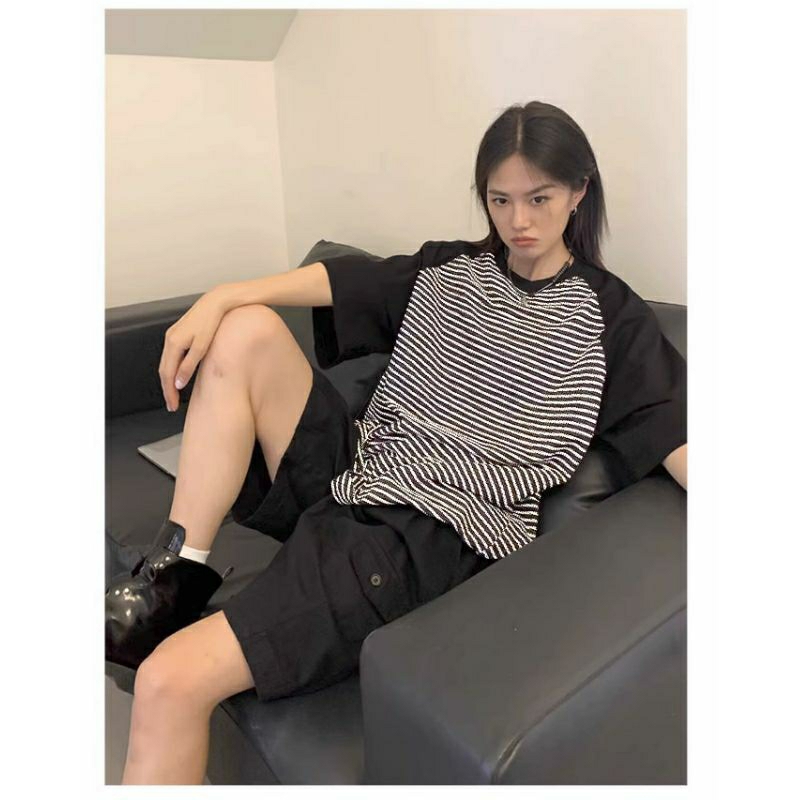 Áo thun stee unisex RAGLAN cổ tròn tay lở STRIPRAG TSP LUX |TAYSONE|