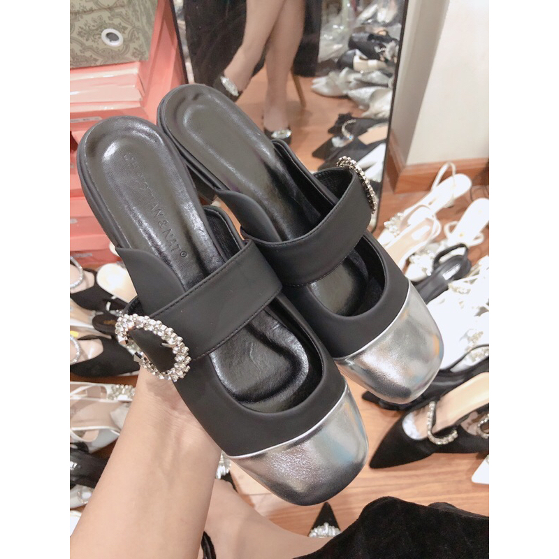 Giày sục bệt mules mũi vuông cnk quai ngang gắn đá C 4 màu mã EC269
