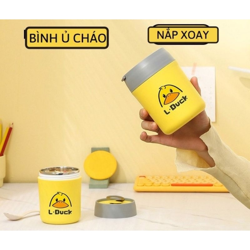 Bình Ủ Cháo Giữ Nhiệt Vịt Vàng Lõi Inox 304 - Thiết Kế Tươi Xinh