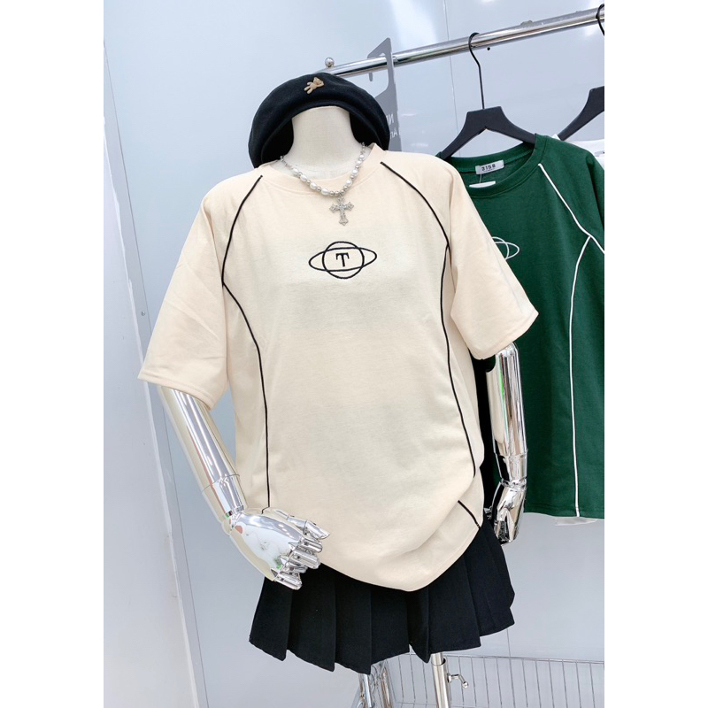 Áo phông CTK 3158 sọc sườn thêu chữ  form rộng