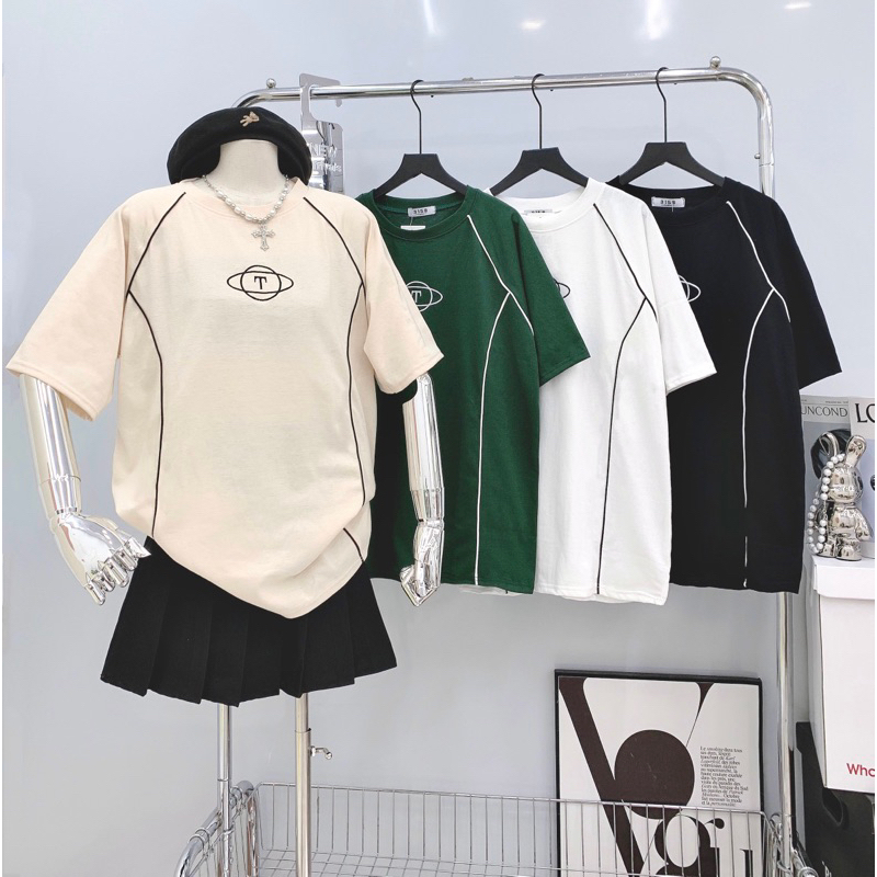 Áo phông CTK 3158 sọc sườn thêu chữ  form rộng