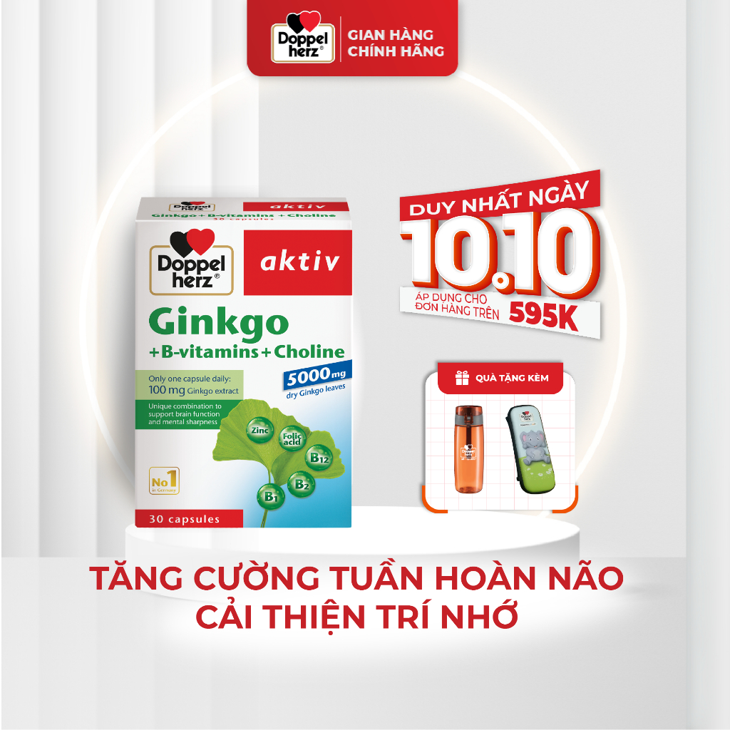 [TPCN Nhập Khẩu] Viên uống tăng cường tuần hoàn não và cải thiện trí nhớ Doppelherz Ginkgo (Hộp 30 viên)