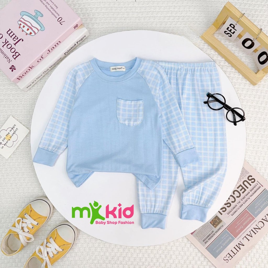 Quần áo trẻ em MK KID cho bé trai bé gái từ 8-26kg💖Bộ Dài tay hoạ tiết Karo thun lạnh cao cấp co giãn 4 chiều