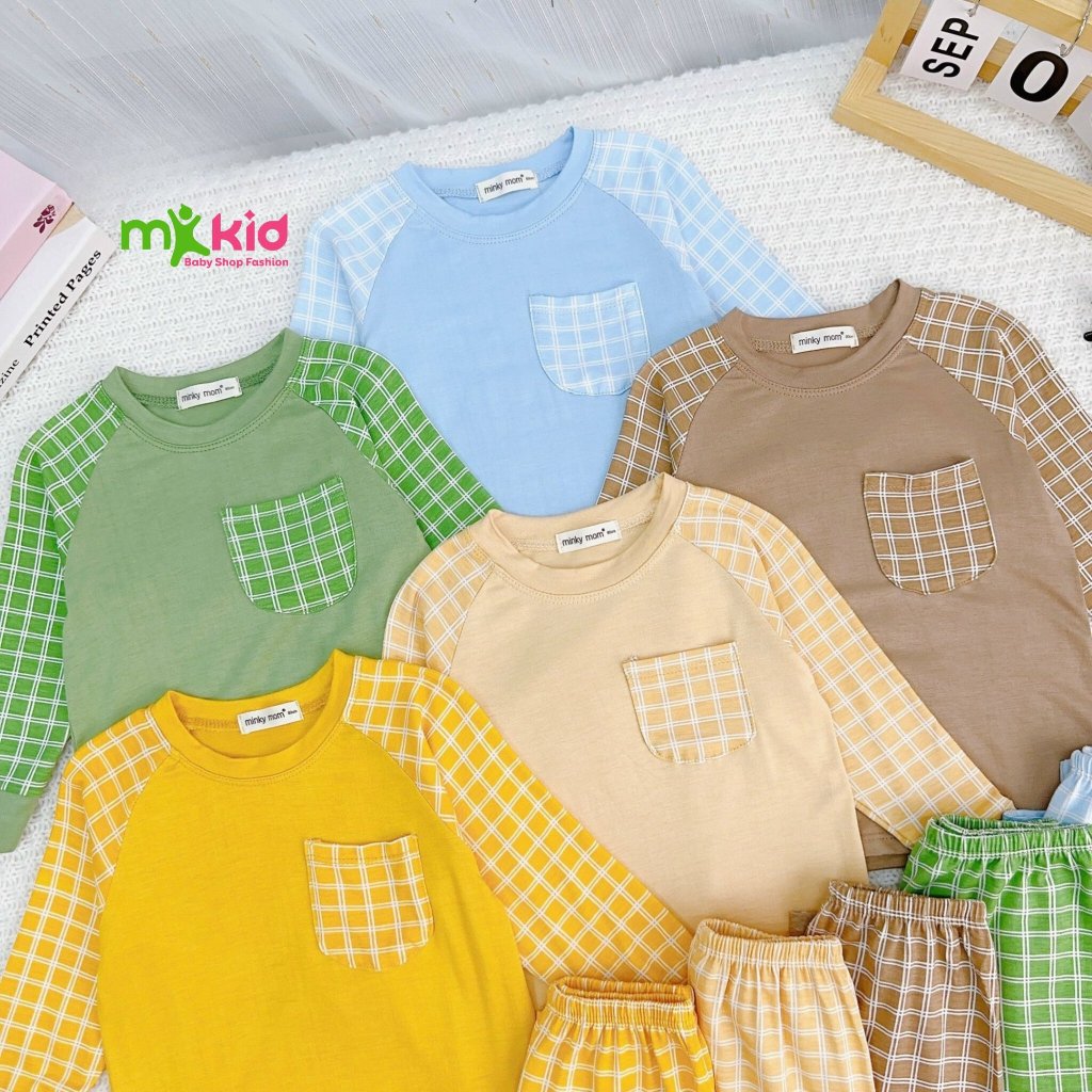 Quần áo trẻ em MK KID cho bé trai bé gái từ 8-26kg💖Bộ Dài tay hoạ tiết Karo thun lạnh cao cấp co giãn 4 chiều