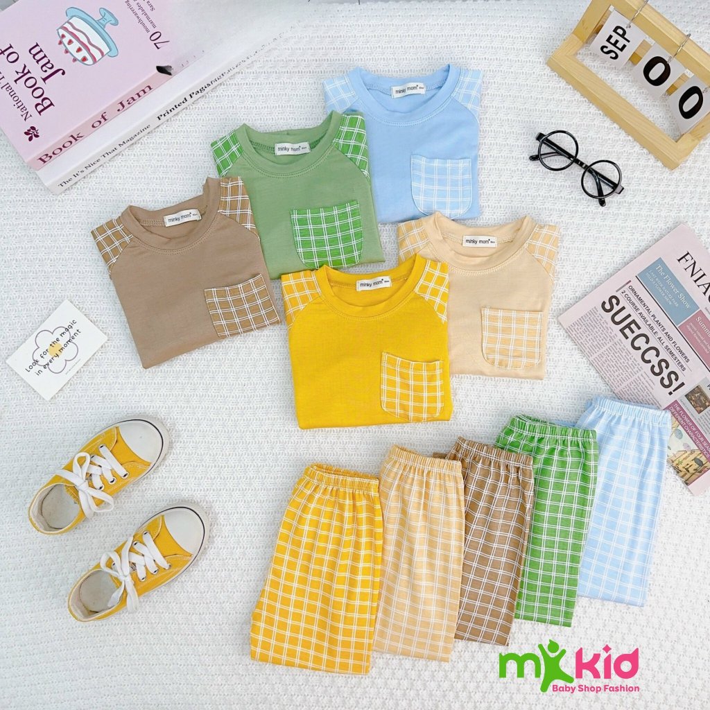 Quần áo trẻ em MK KID cho bé trai bé gái từ 8-26kg💖Bộ Dài tay hoạ tiết Karo thun lạnh cao cấp co giãn 4 chiều