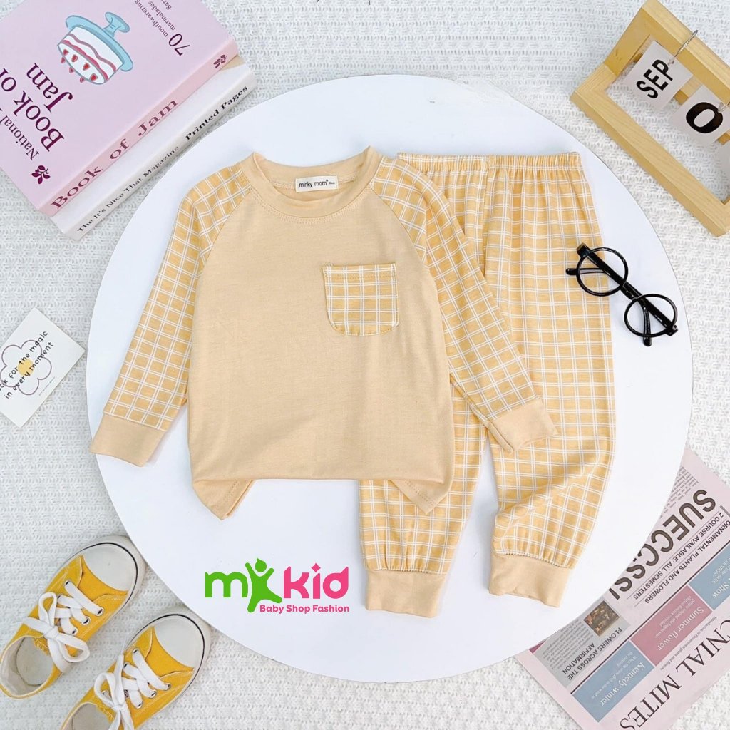 Quần áo trẻ em MK KID cho bé trai bé gái từ 8-26kg💖Bộ Dài tay hoạ tiết Karo thun lạnh cao cấp co giãn 4 chiều