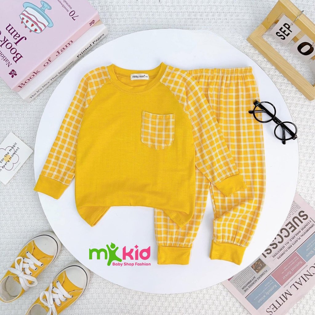 Quần áo trẻ em MK KID cho bé trai bé gái từ 8-26kg💖Bộ Dài tay hoạ tiết Karo thun lạnh cao cấp co giãn 4 chiều