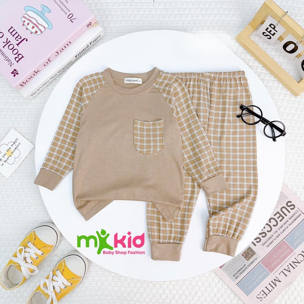 Quần áo trẻ em MK KID cho bé trai bé gái từ 8-26kg💖Bộ Dài tay hoạ tiết Karo thun lạnh cao cấp co giãn 4 chiều