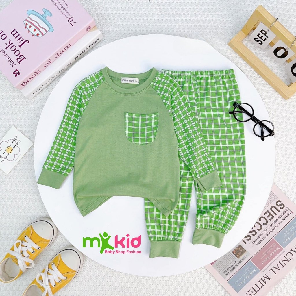 Quần áo trẻ em MK KID cho bé trai bé gái từ 8-26kg💖Bộ Dài tay hoạ tiết Karo thun lạnh cao cấp co giãn 4 chiều