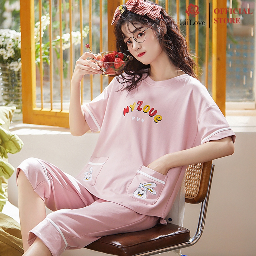 Bộ Đồ Ngủ Mặc Nhà Nữ Quần Lửng Chất Cotton Diện Đẹp Từ Nhà Ra Phố LIILOVE
