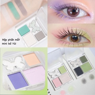 Bảng phấn mắt mini 4 ô màu và ô nhũ bắt sáng eyeshadow 5cm | bảng màu backup phụ kiện trang điểm | makeup phấn má hồng