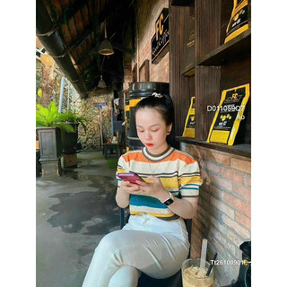 Áo len sọc phối màu tay ngắn 1023 thaotranshop90